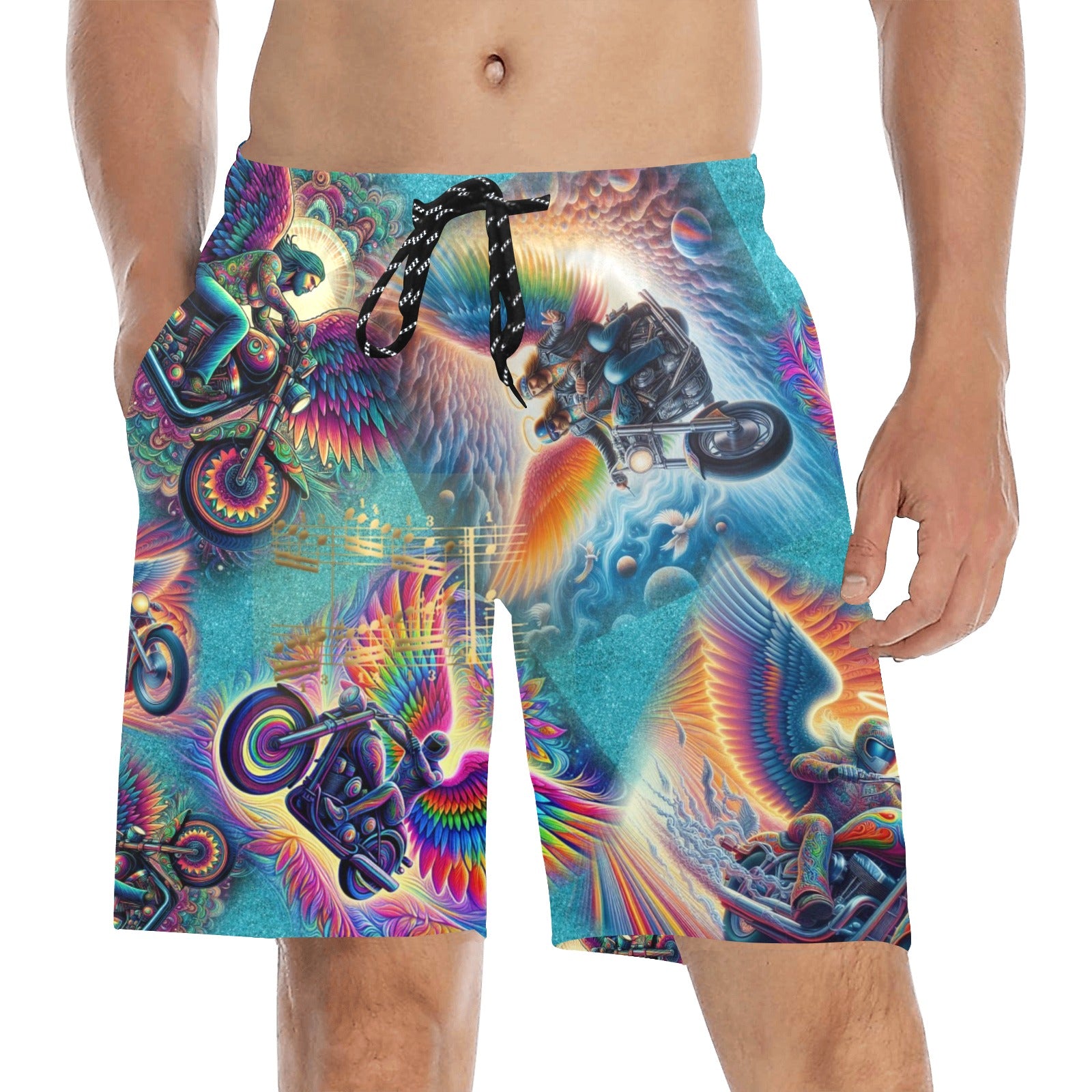 “Psychedelic Angels on Motorcycles“ Men's Mid-Length Shorts