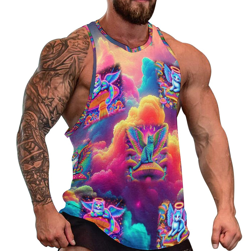 “Heavenly Angel Cats on Psychedelic Mushrooms” Muscle Tank Top - Size S - 5XL