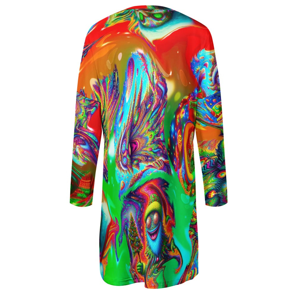 “Psychedelic Christmas Tree People” Long Sleeve T-Shirt Dress - Size 2XS - 6XL