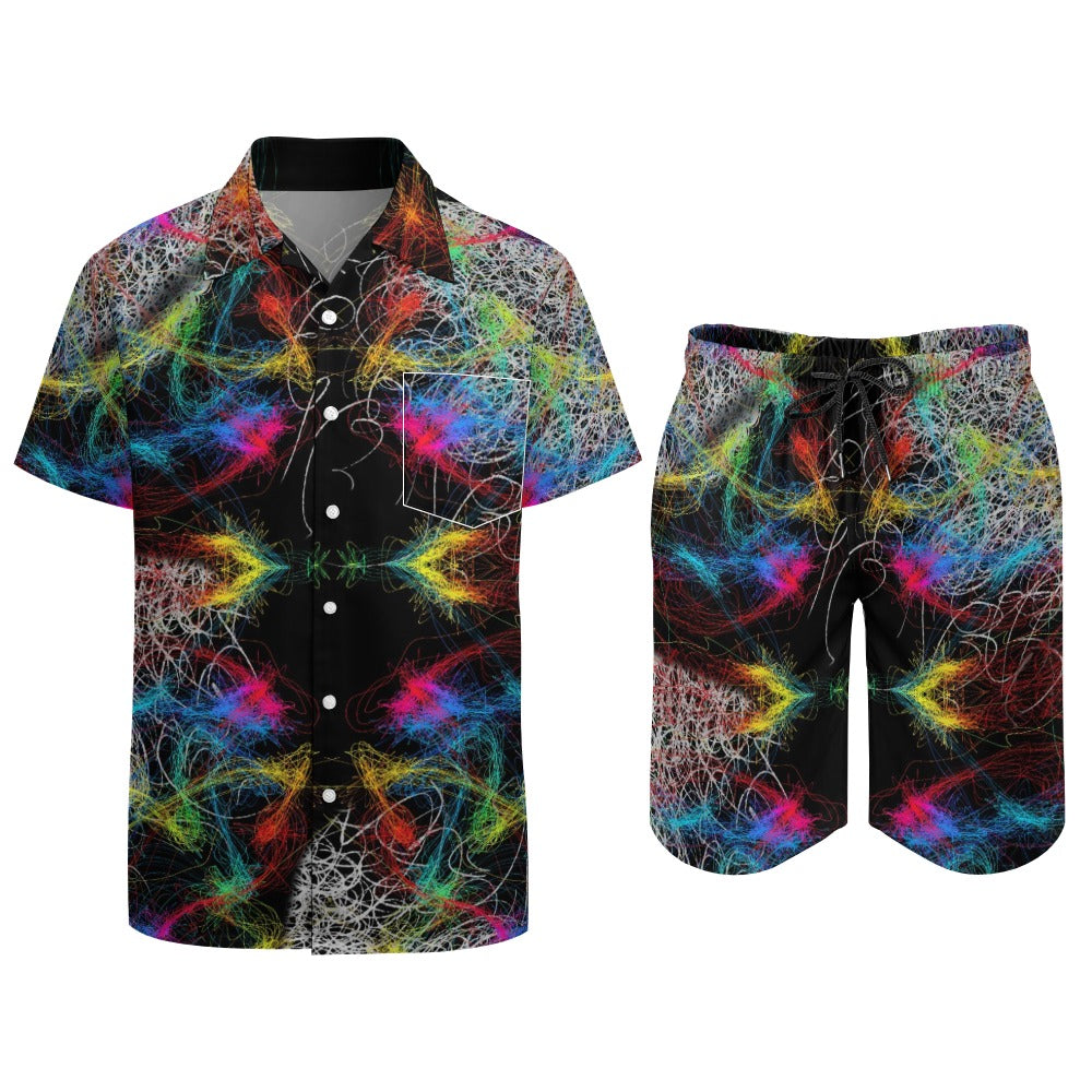 “Swirling Faces” Men's Rave Outfit - Lounge Shirt and Shorts