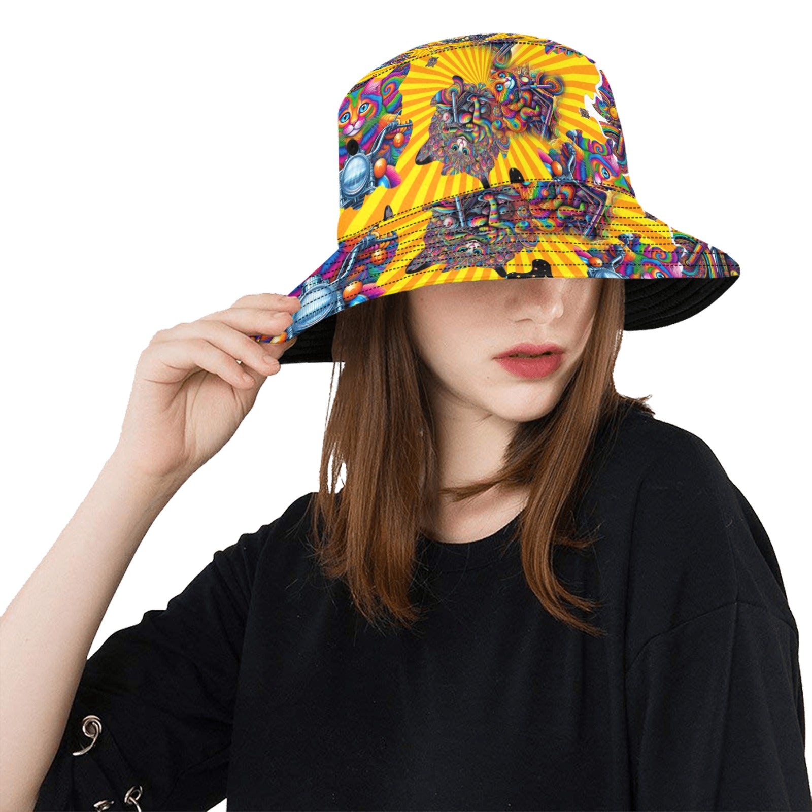 "Psychedelic Cats on Motorcycles" Summer Bucket Hat