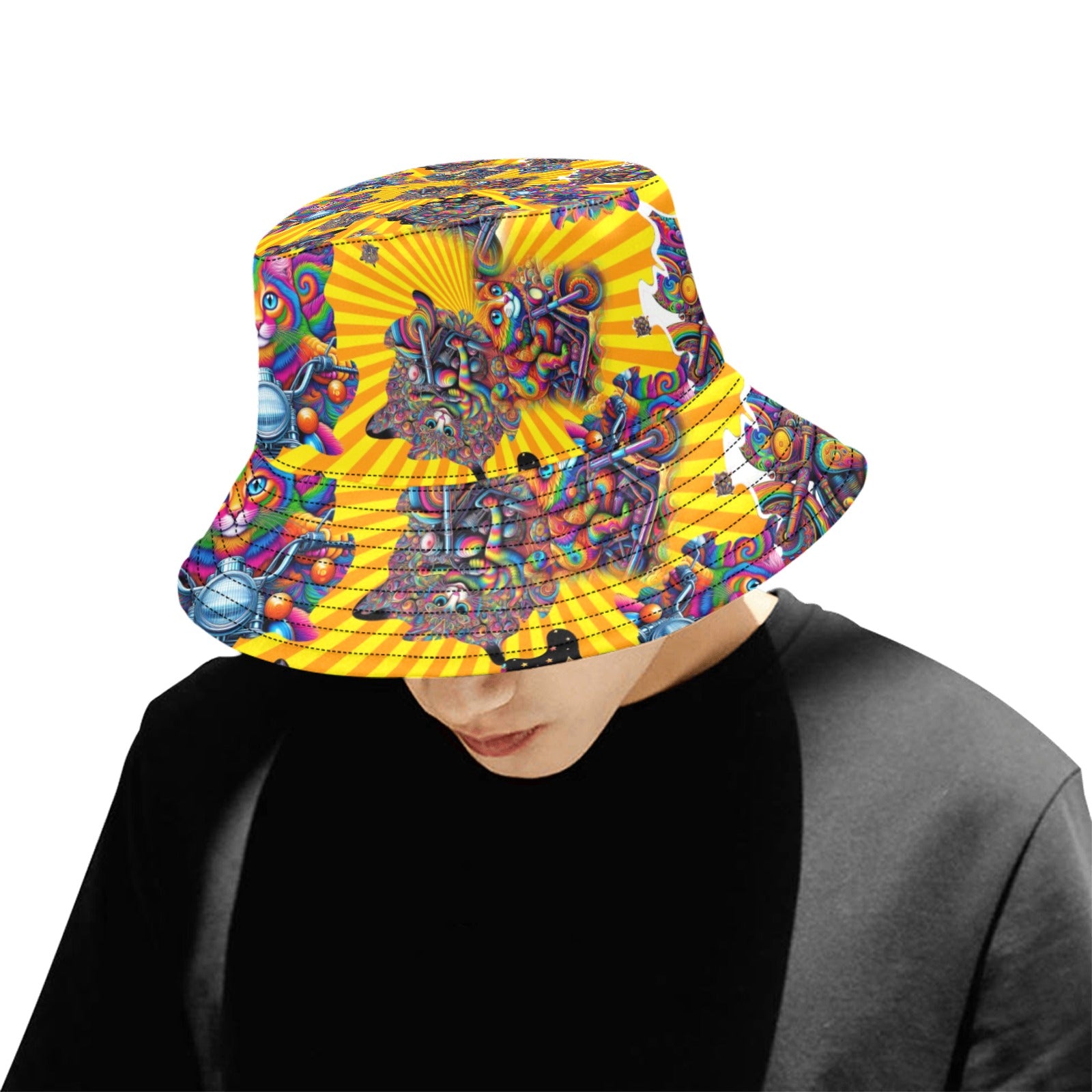 "Psychedelic Cats on Motorcycles" Summer Bucket Hat