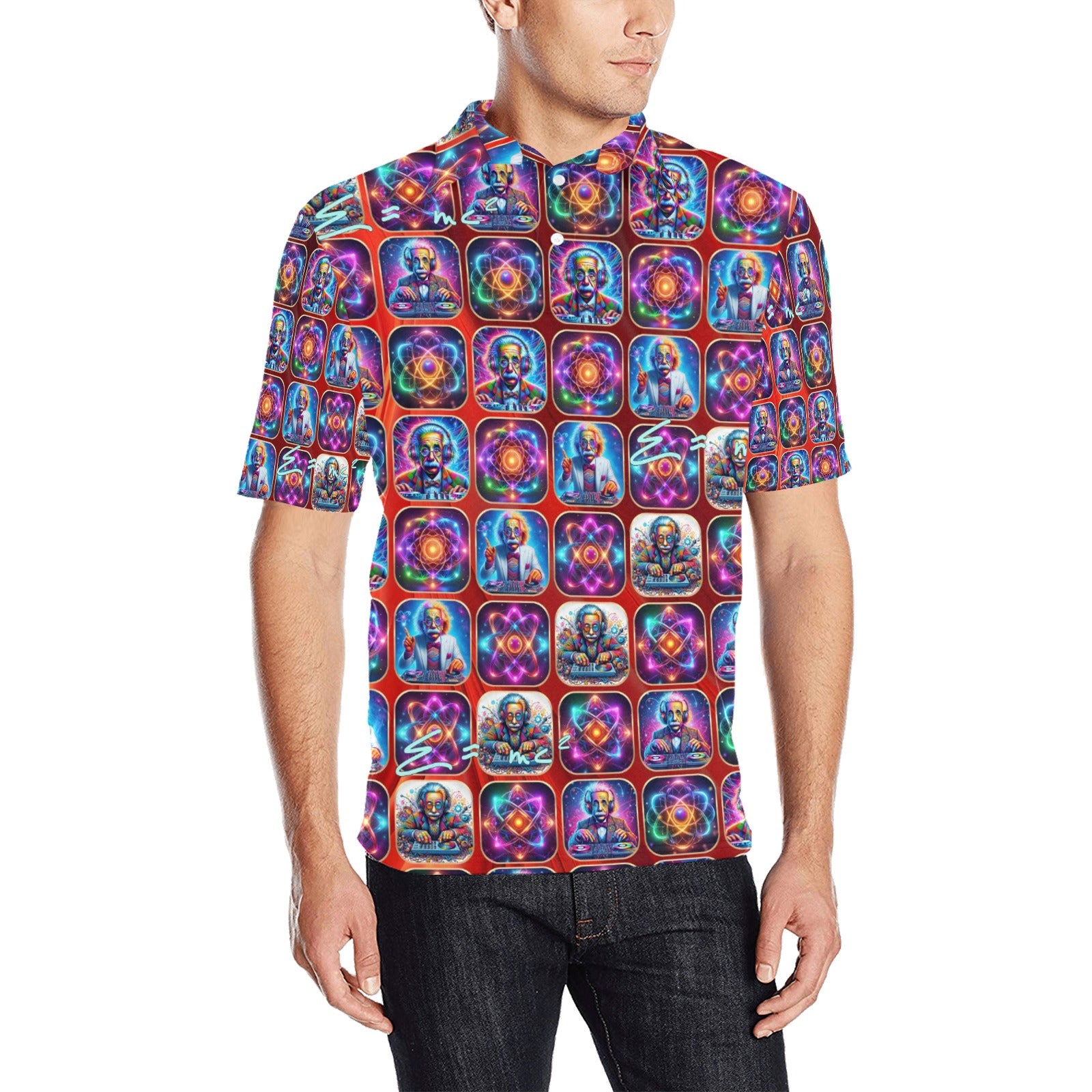 “DJ Albert Mixes the Atom” Men’s Short Sleeve Polo Shirt