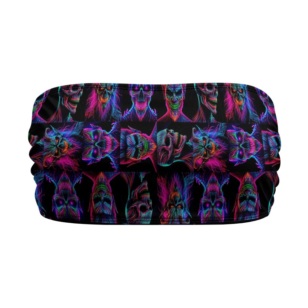 “Neon Evil Halloween Ghouls” Women’s Tube Wrap Crop Top