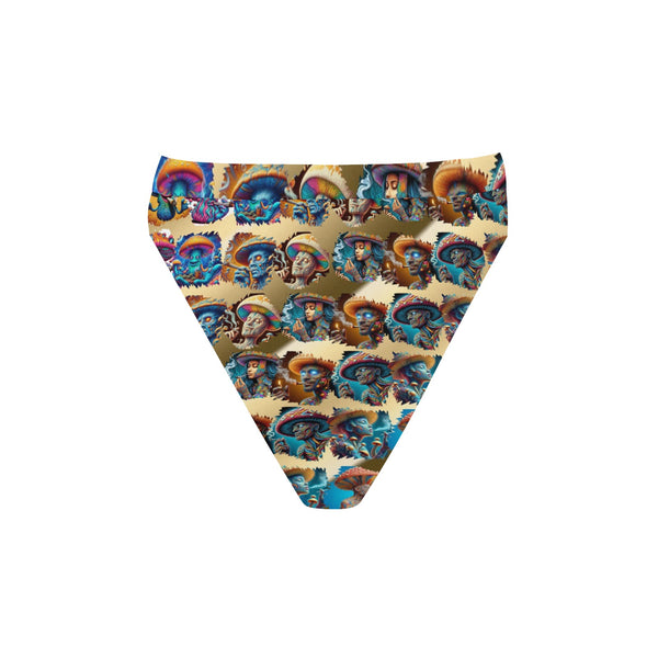 “Toking Psychedelic Mushroom People” High-Waisted High V-Cut Bikini Rave Bottom -  Sizes XS – 5XL