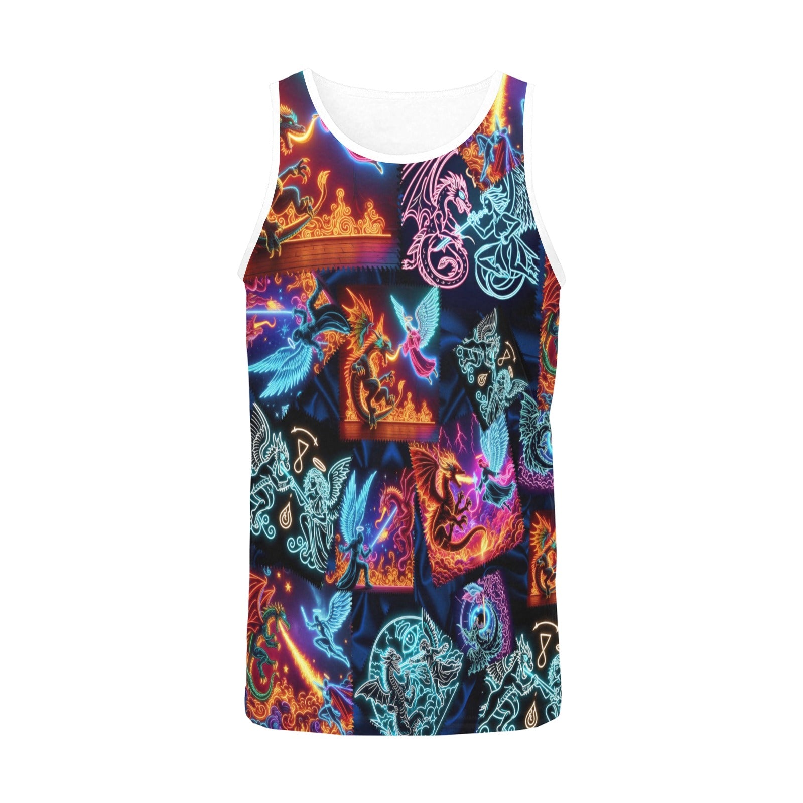 “Psychedelic Warrior Angels Fightiing Dragons” Men's Standard Tank Top