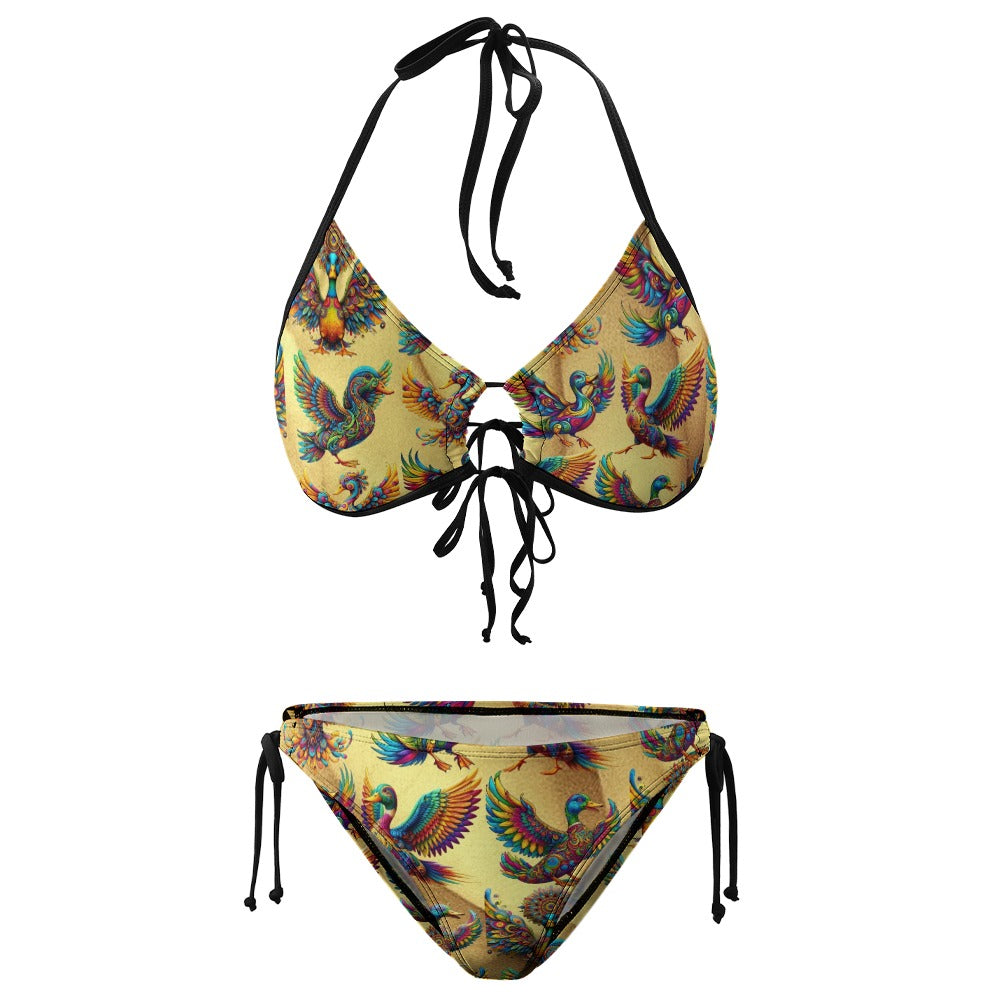 “Psychedelic Ducks on Gold” Women's Plus Size Bikini Swimsuit XL to 4XL