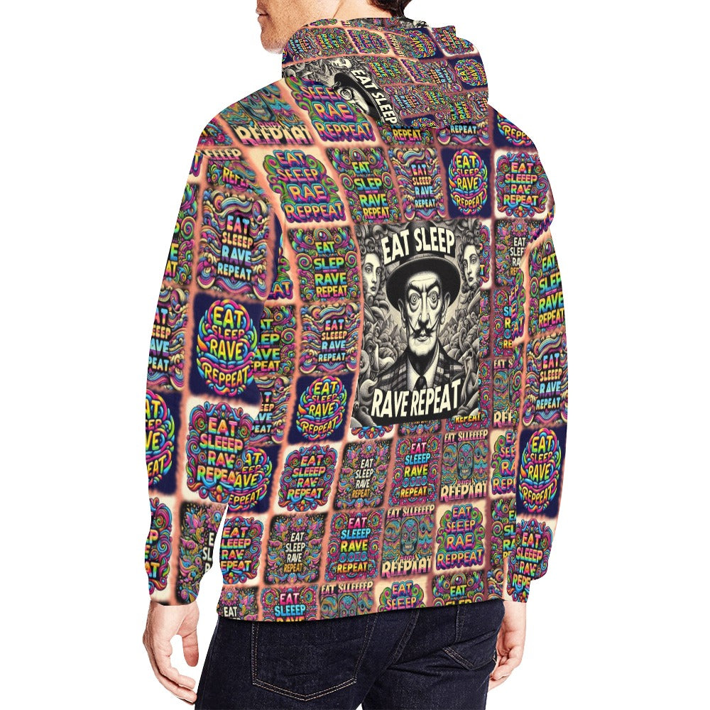 “Eat, Sleep, Rave, Repeat -Featuring Salvadore Dali” Men’s Hoodie