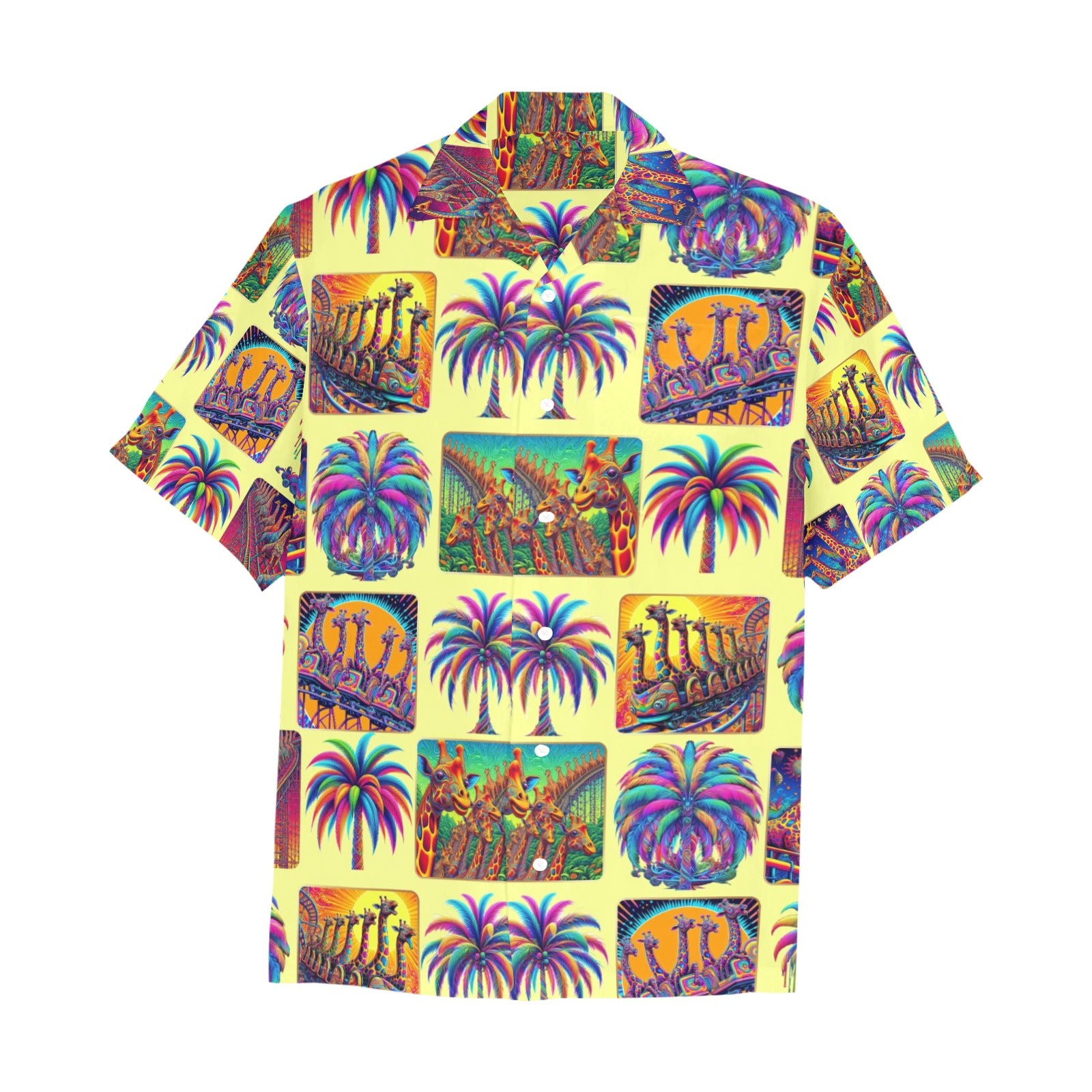 “Psychedelic Giraffes on Roller Coasters“ Men’s Lounge Shirt – Sizes S- 5XL