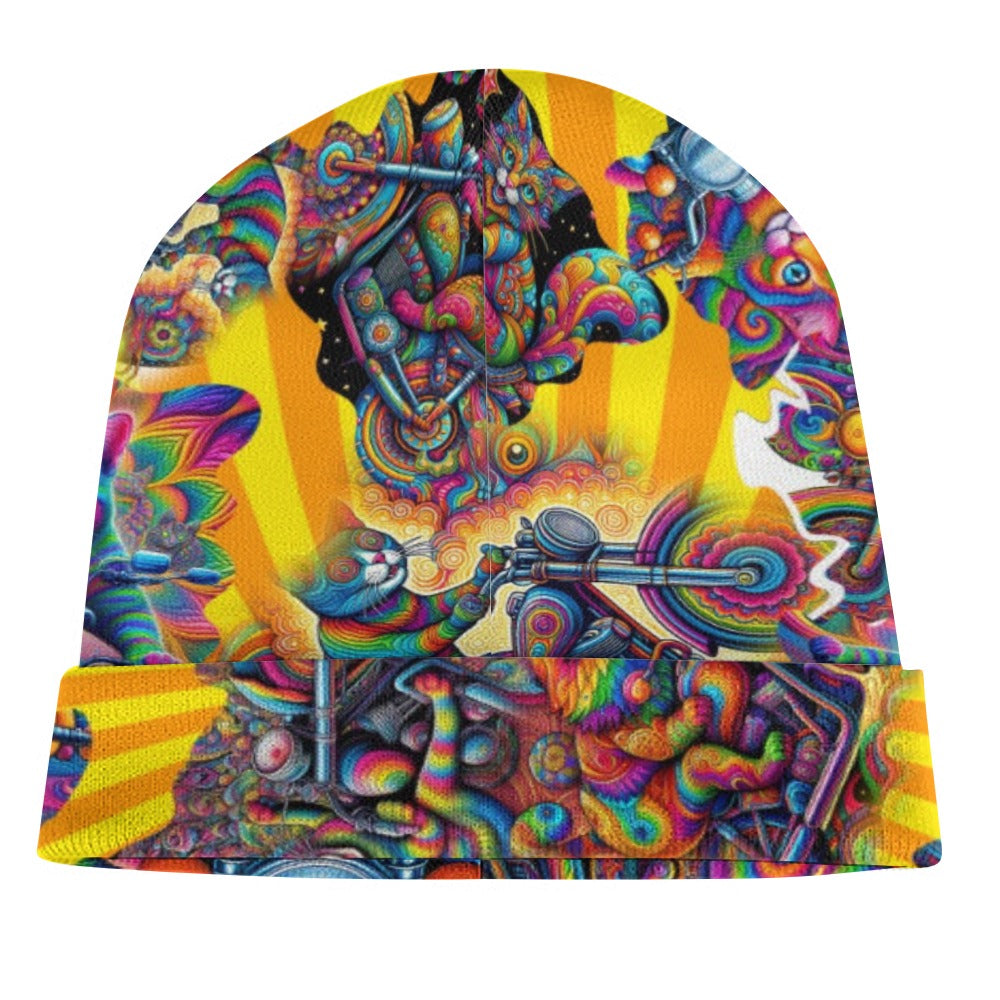 "Psychedelic Cats on Motorcycles" Knit Cap