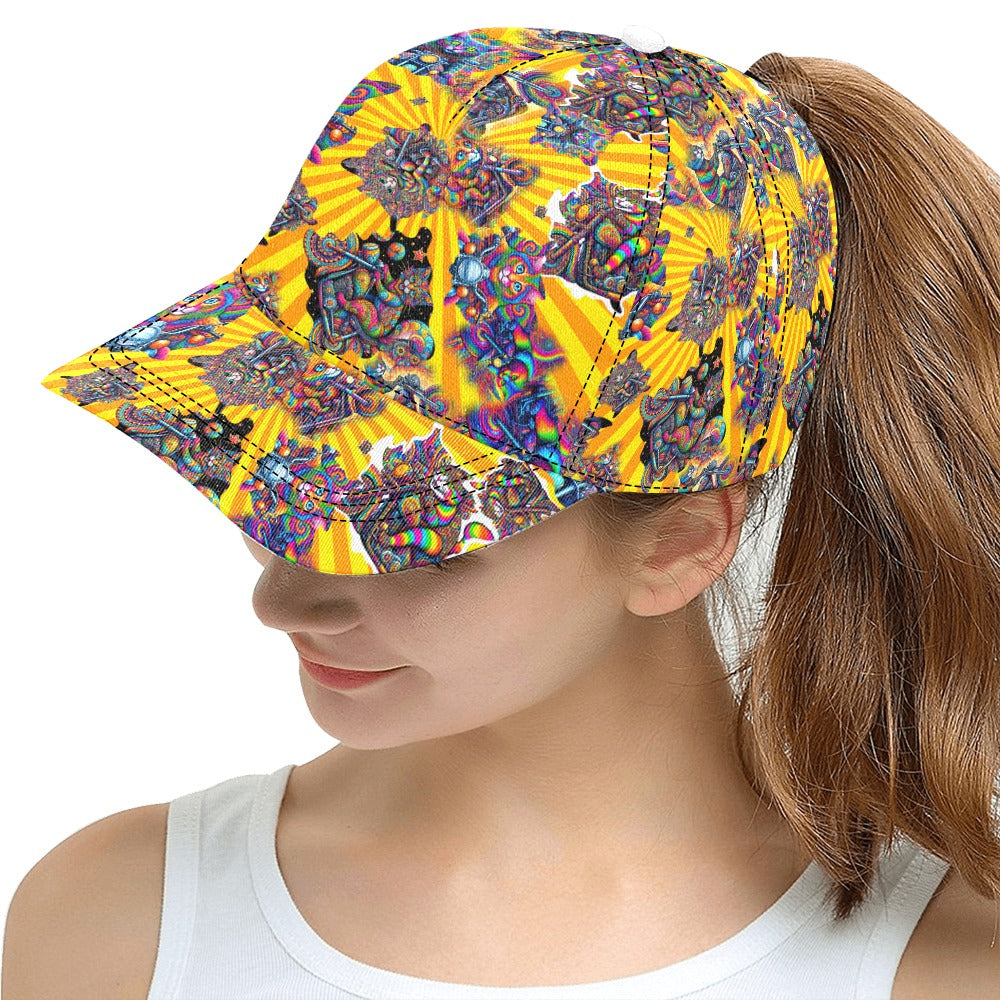 "Psychedelic Cats on Motorcycles" Snapback Curved Beak Cap