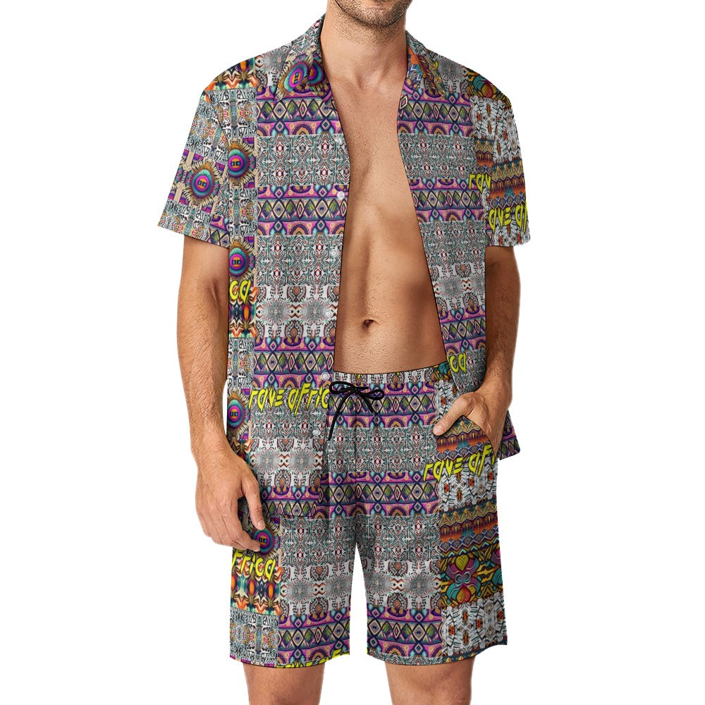 “Rave Africa” Men's Rave Outfit - Lounge Shirt and Shorts - Sizes XS - 3XL