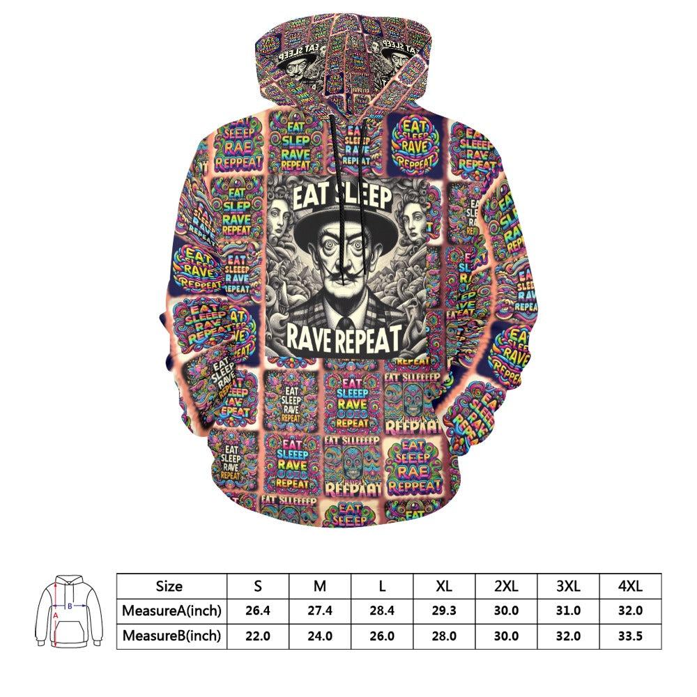 “Eat, Sleep, Rave, Repeat -Featuring Salvadore Dali” Men’s Hoodie