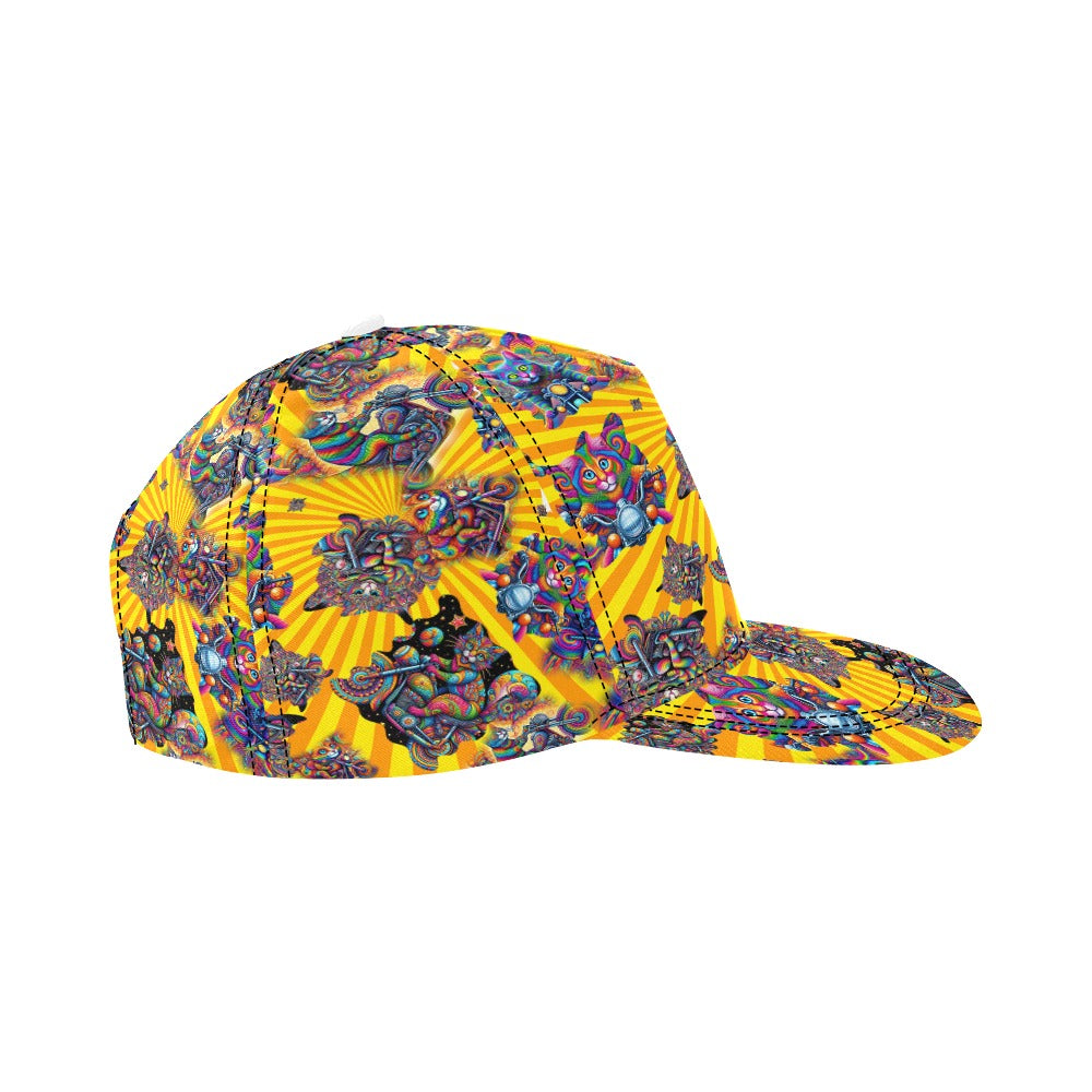 "Psychedelic Cats on Motorcycles" Snapback Curved Beak Cap