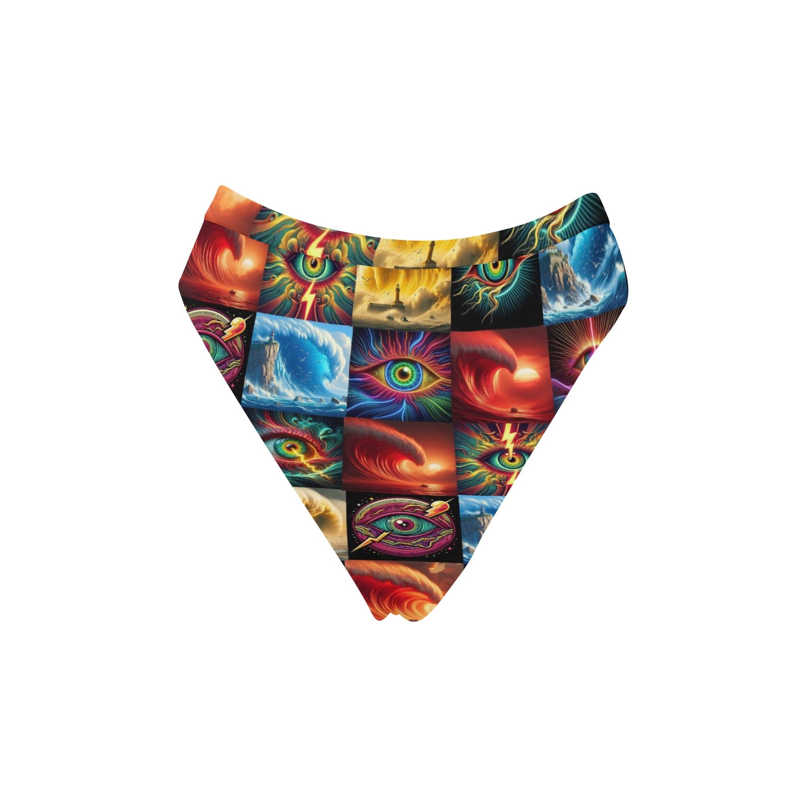 “Eye Wavess” High-Waisted High V-Cut Bikini Rave Bottom -  Sizes XS – 5XL
