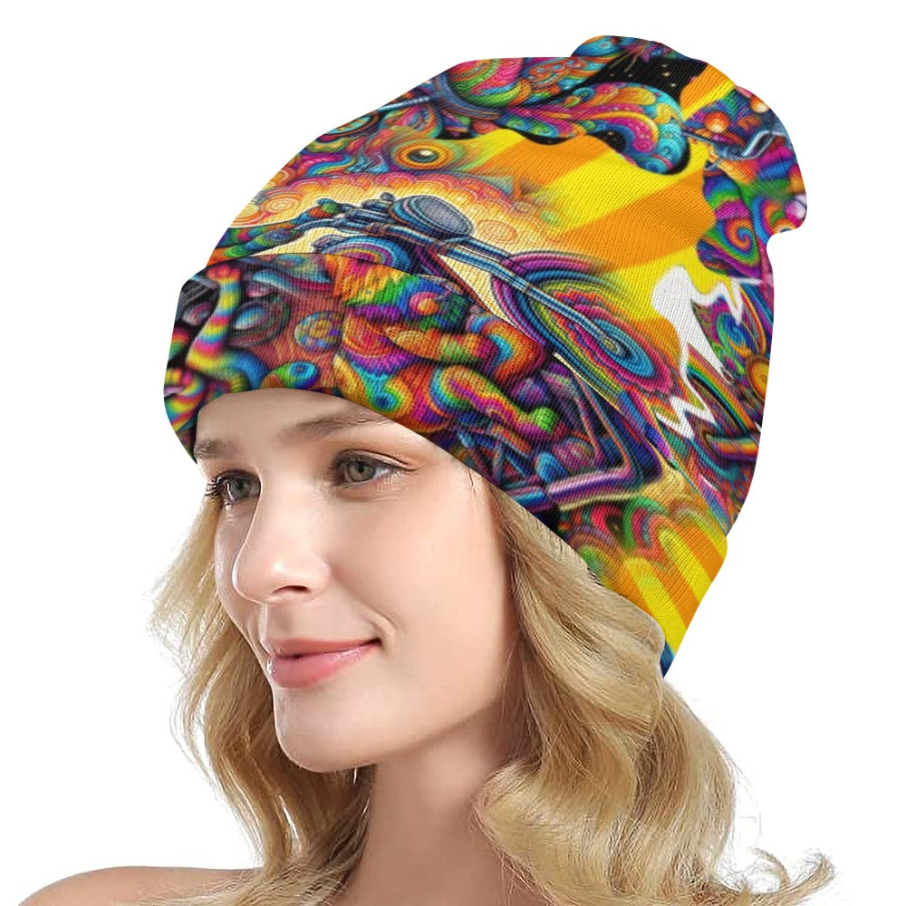 "Psychedelic Cats on Motorcycles" Knit Cap