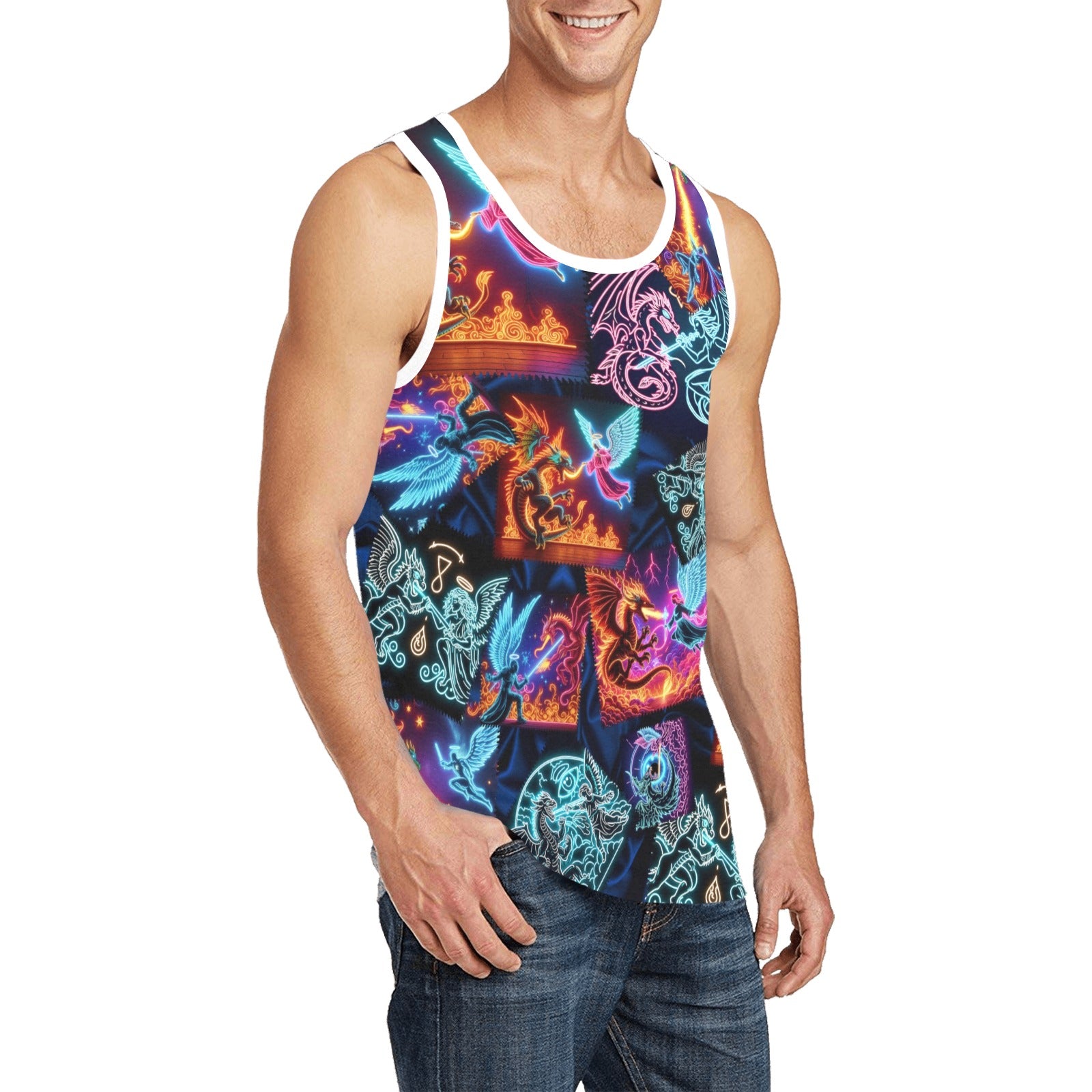 “Psychedelic Warrior Angels Fightiing Dragons” Men's Standard Tank Top