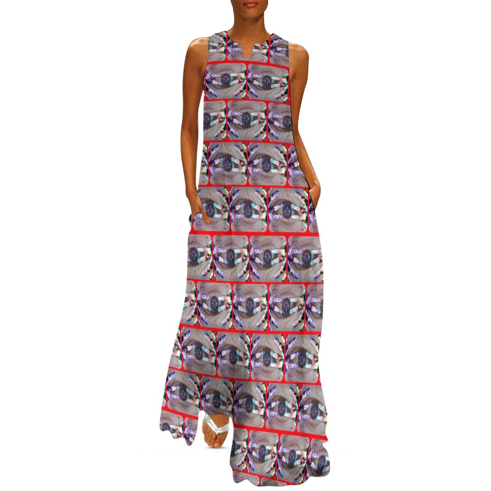 "Eye High" Long Sleeveless Dress - Red