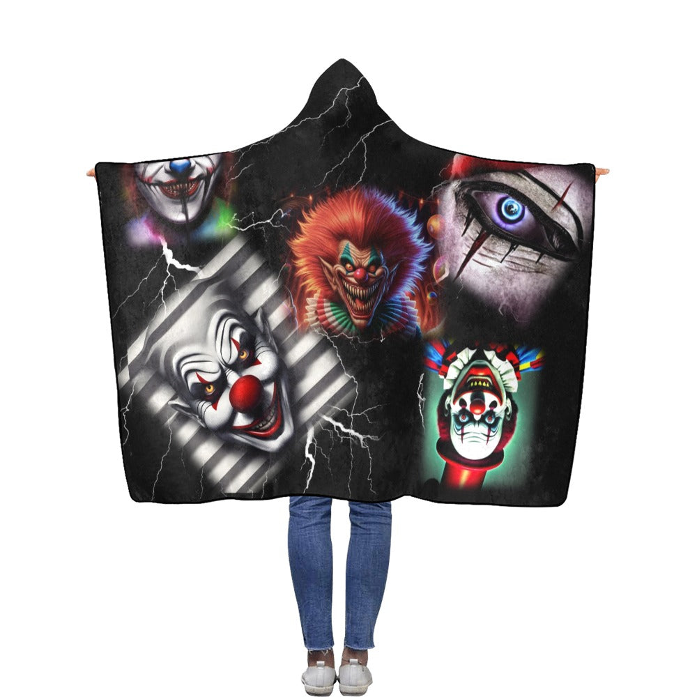 “Your Friendly Clownoween Neighbors” Halloween Flannel Hooded Blanket 50''x60''