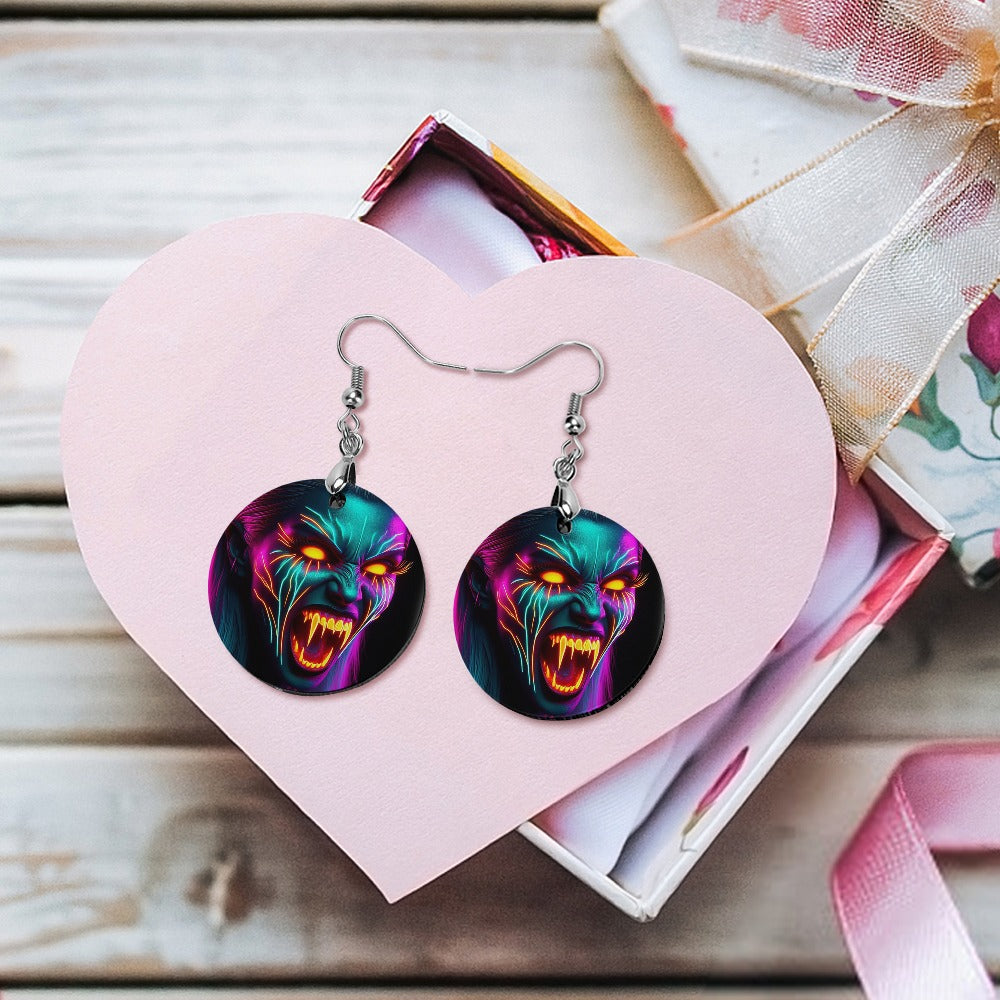 “Screaming Halloween Banshee” Copper Plated Round Shaped Wooden Earrings