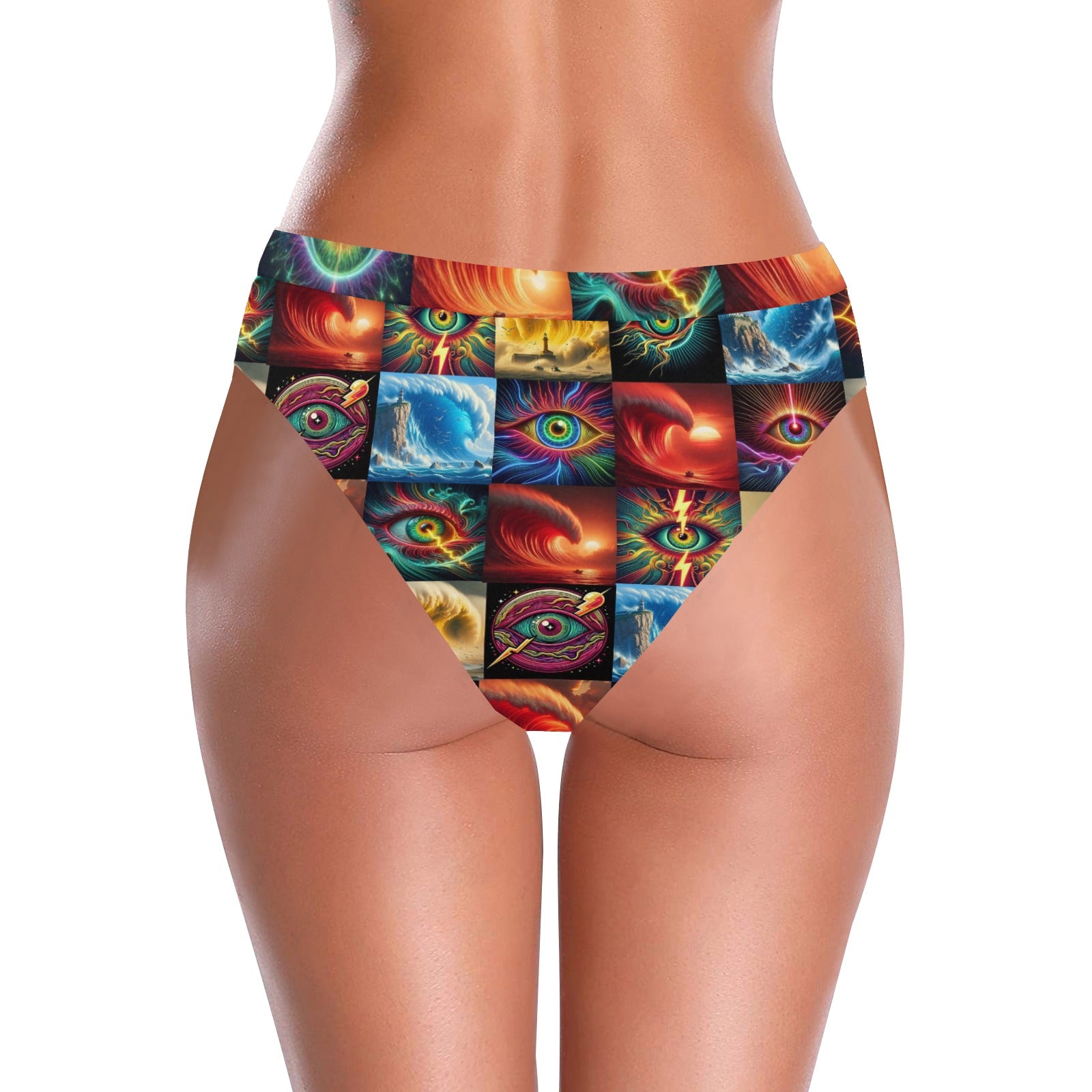 “Eye Wavess” High-Waisted High V-Cut Bikini Rave Bottom -  Sizes XS – 5XL