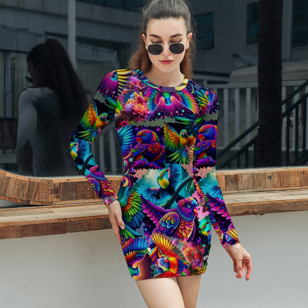 Philippine Collection - "Flock of Beauty" Women's Elegant Long Sleeve Skinny Dress