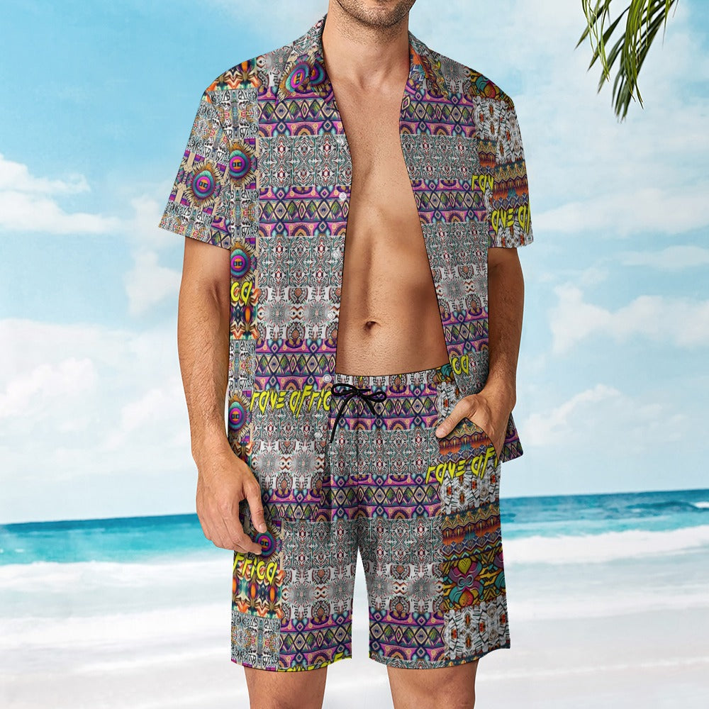 “Rave Africa” Men's Rave Outfit - Lounge Shirt and Shorts - Sizes XS - 3XL