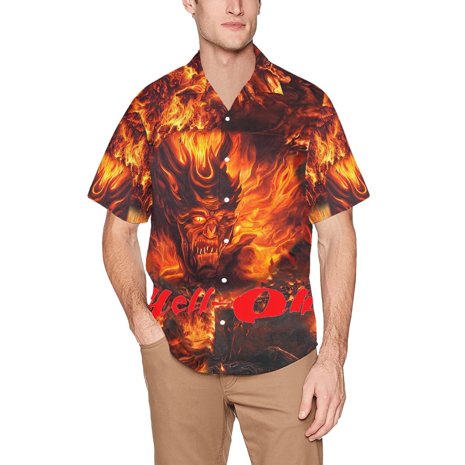 “Hell-Oh Halloween” Men’s Lounge Shirt – Sizes S- 5XL