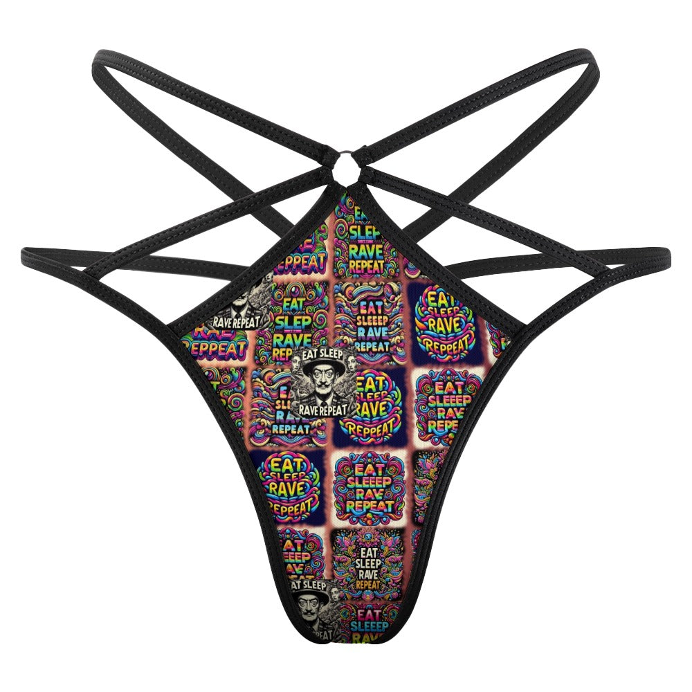 “Eat, Sleep, Rave, Repeat -Featuring Salvadore Dali” T-Back Thong
