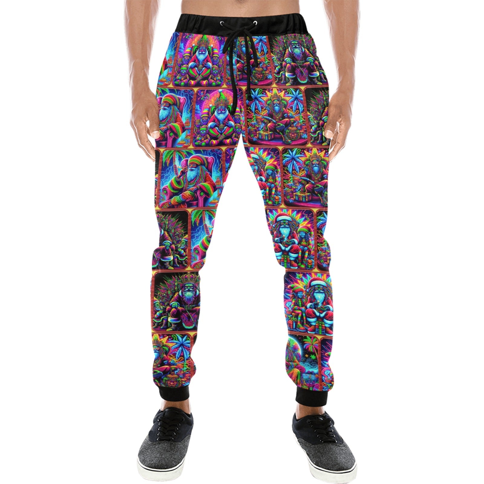 “Psychedelic Neon Toking Rasta Santa” Men’s Halloween Joggers - Sizes XS - 4XL