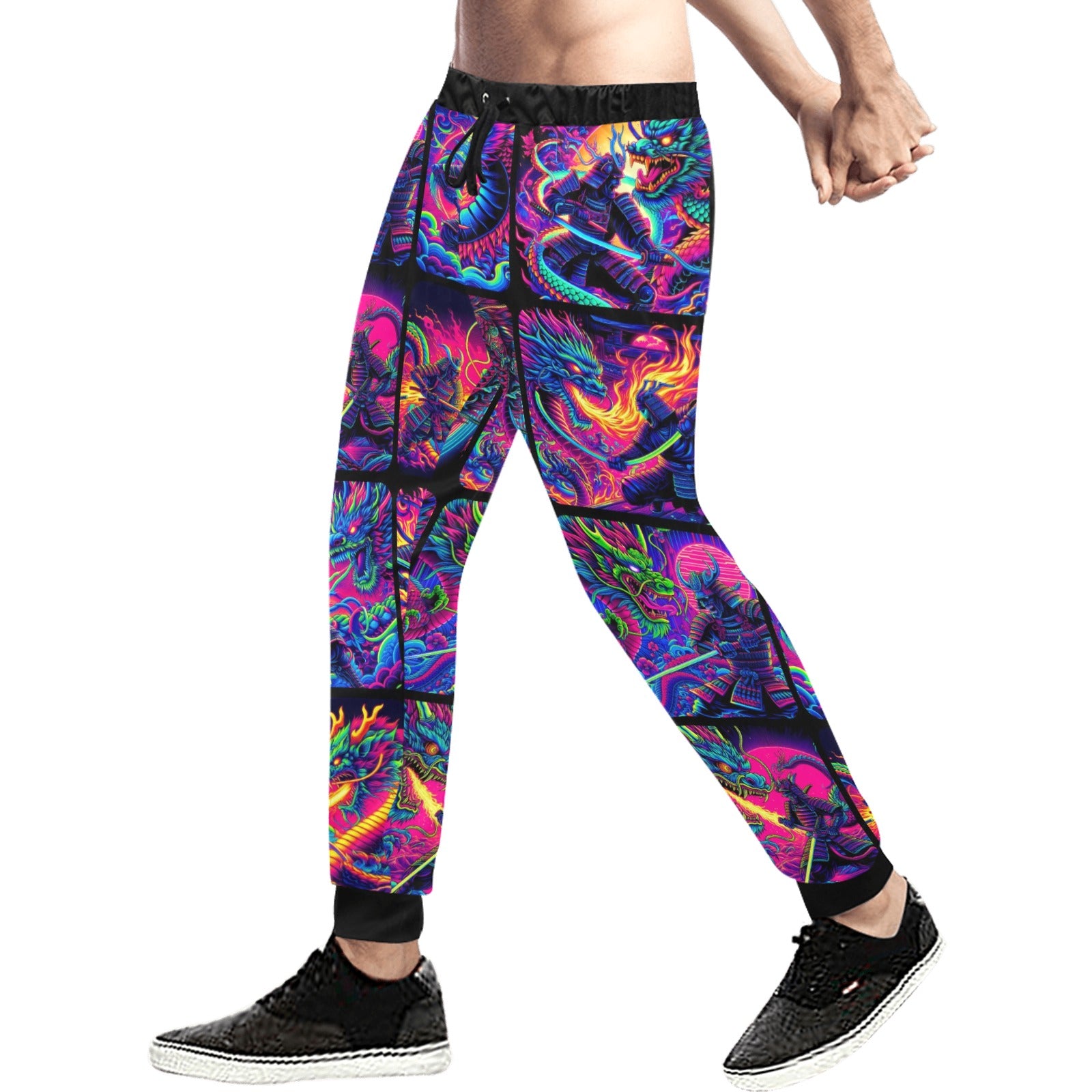 “Psychedelic Samurai Fighting Dragons” Men’s Joggers