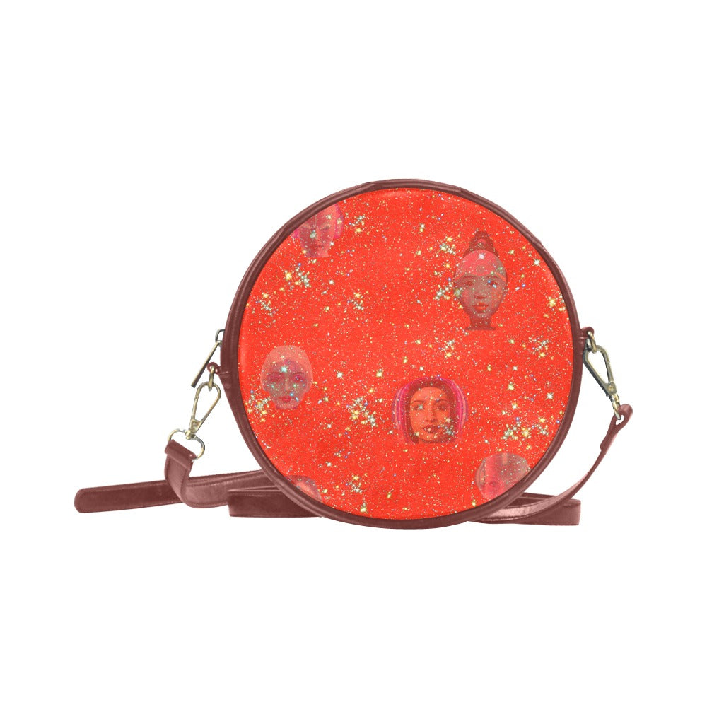 "Girls from Quintuplet Galaxy Cluster See Red" Round Messenger Bag