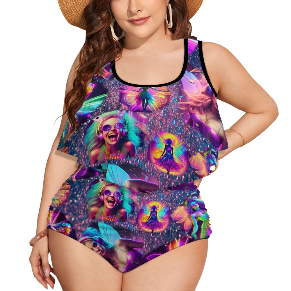 "Fire and Gold" Split Women's Swimsuit Plus Size