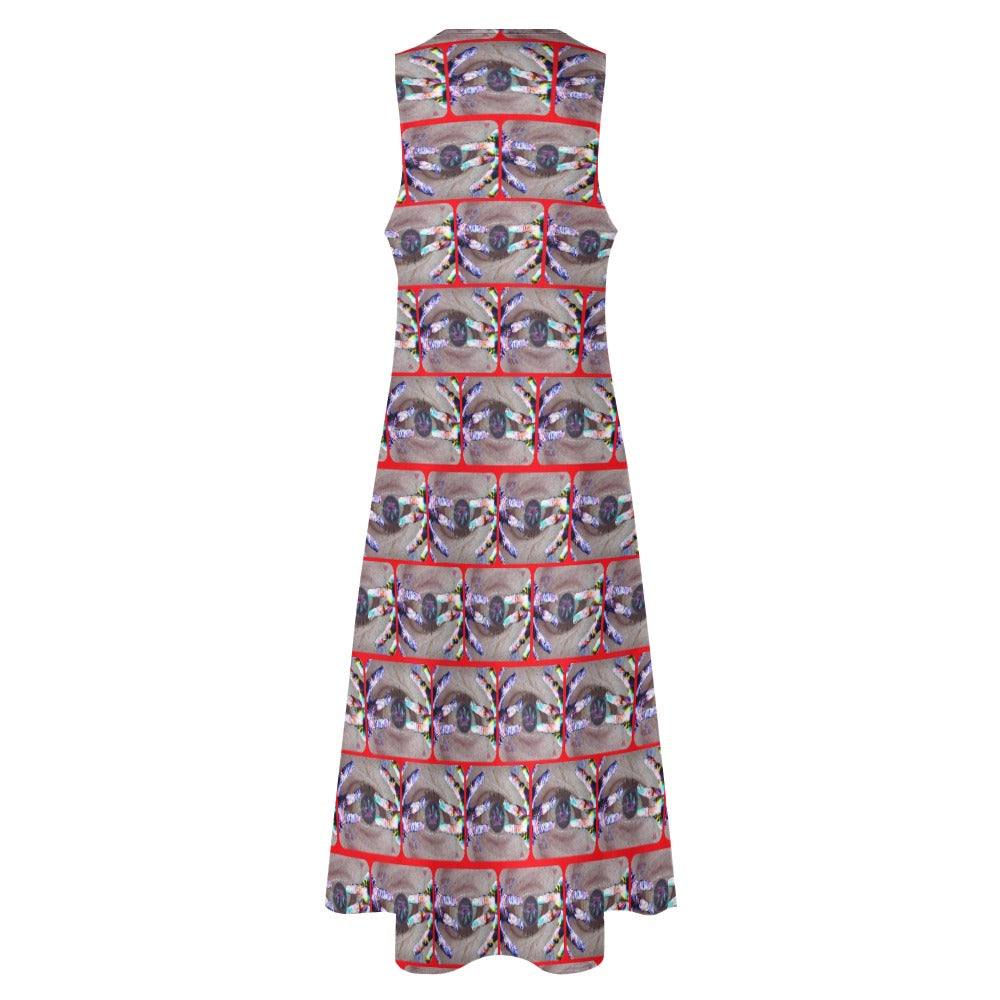 "Eye High" Long Sleeveless Dress - Red