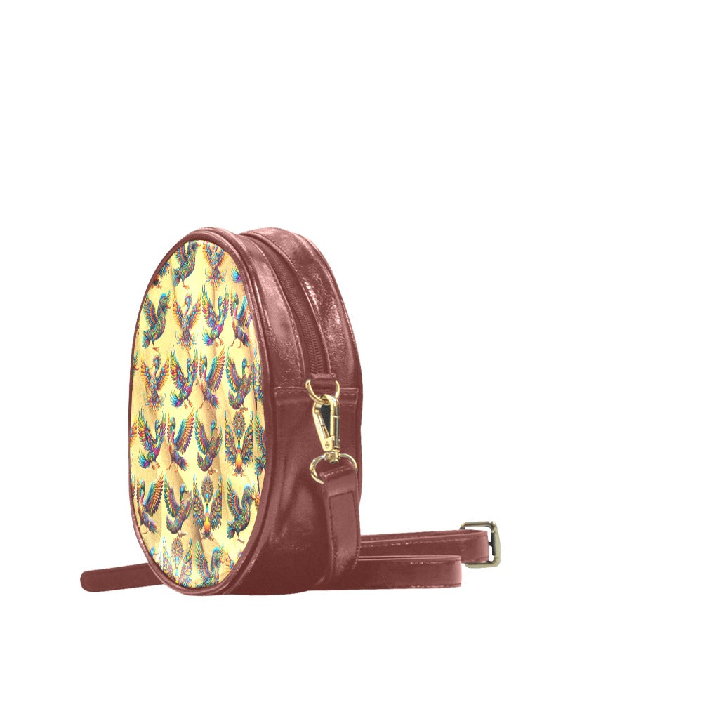 “Psychedelic Ducks on Gold” Round Messenger Bag