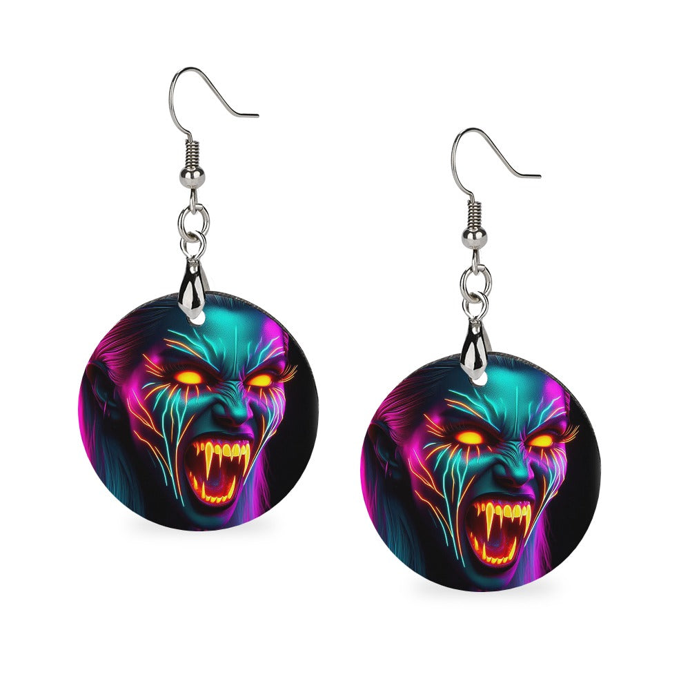 “Screaming Halloween Banshee” Copper Plated Round Shaped Wooden Earrings