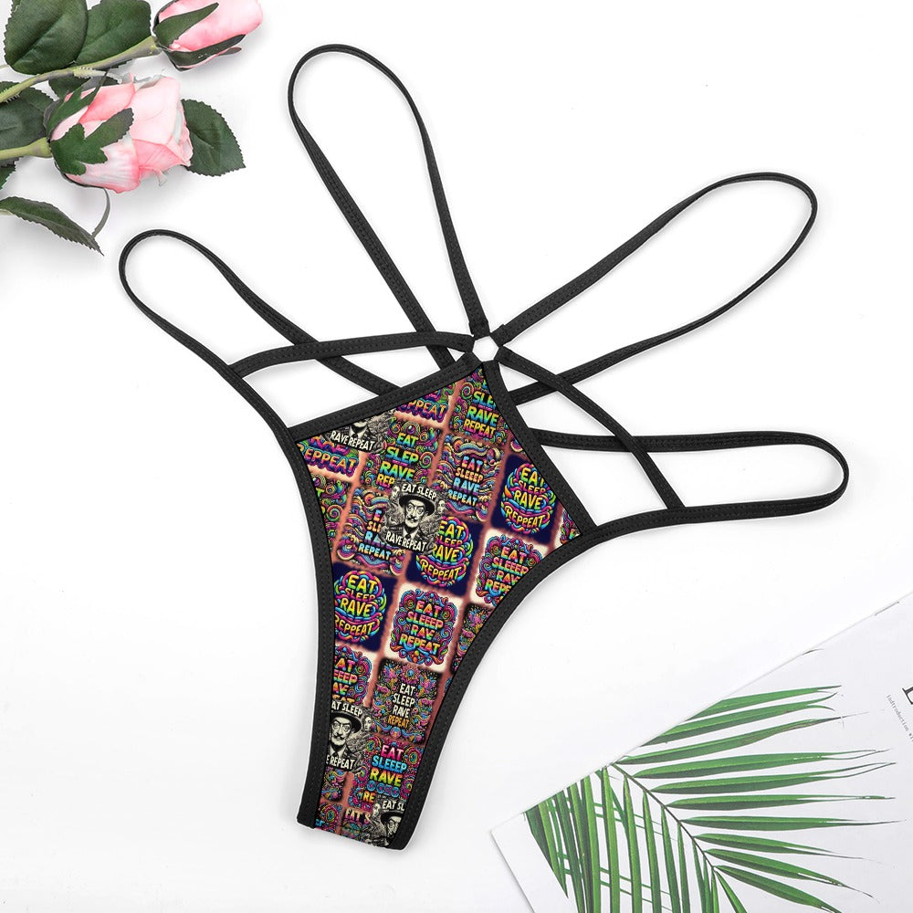 “Eat, Sleep, Rave, Repeat -Featuring Salvadore Dali” T-Back Thong