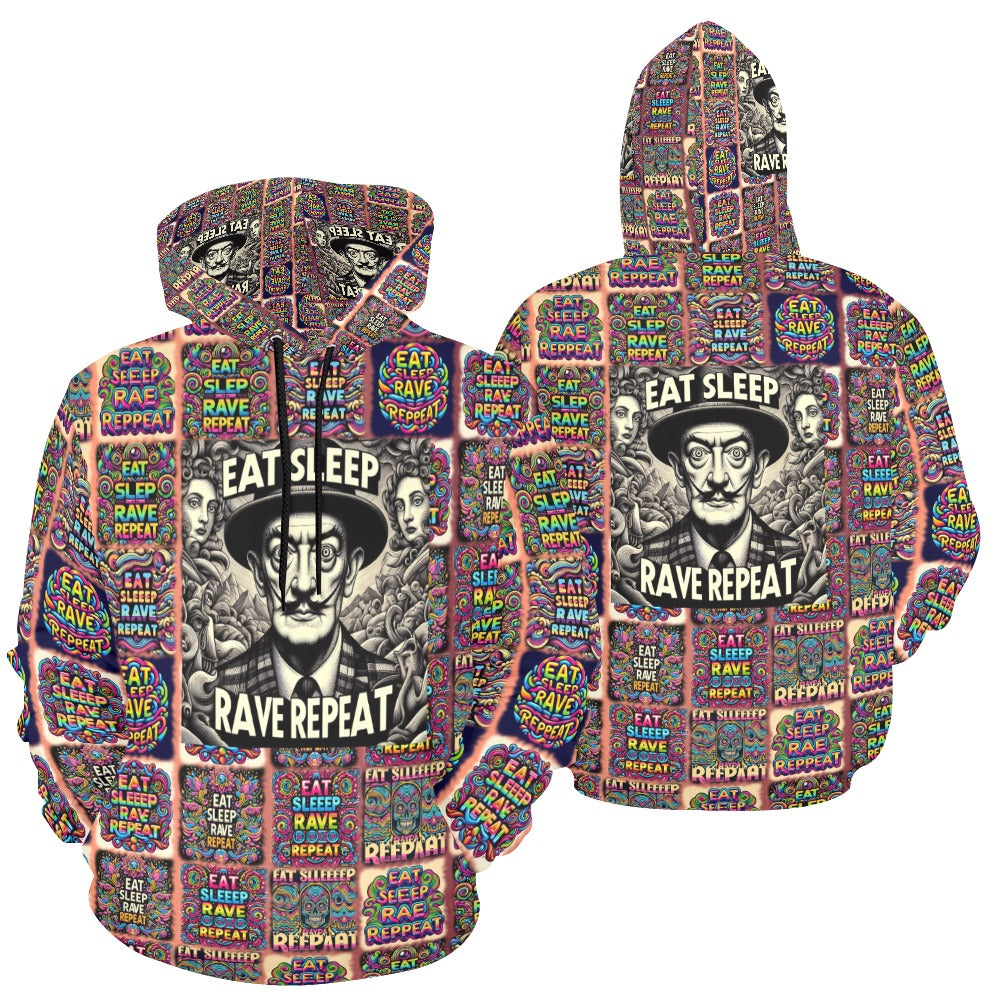 “Eat, Sleep, Rave, Repeat -Featuring Salvadore Dali” Men’s Hoodie
