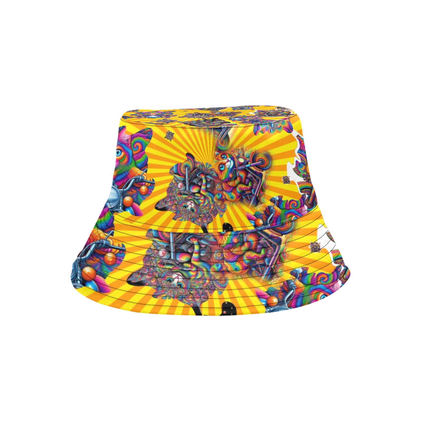 "Psychedelic Cats on Motorcycles" Summer Bucket Hat