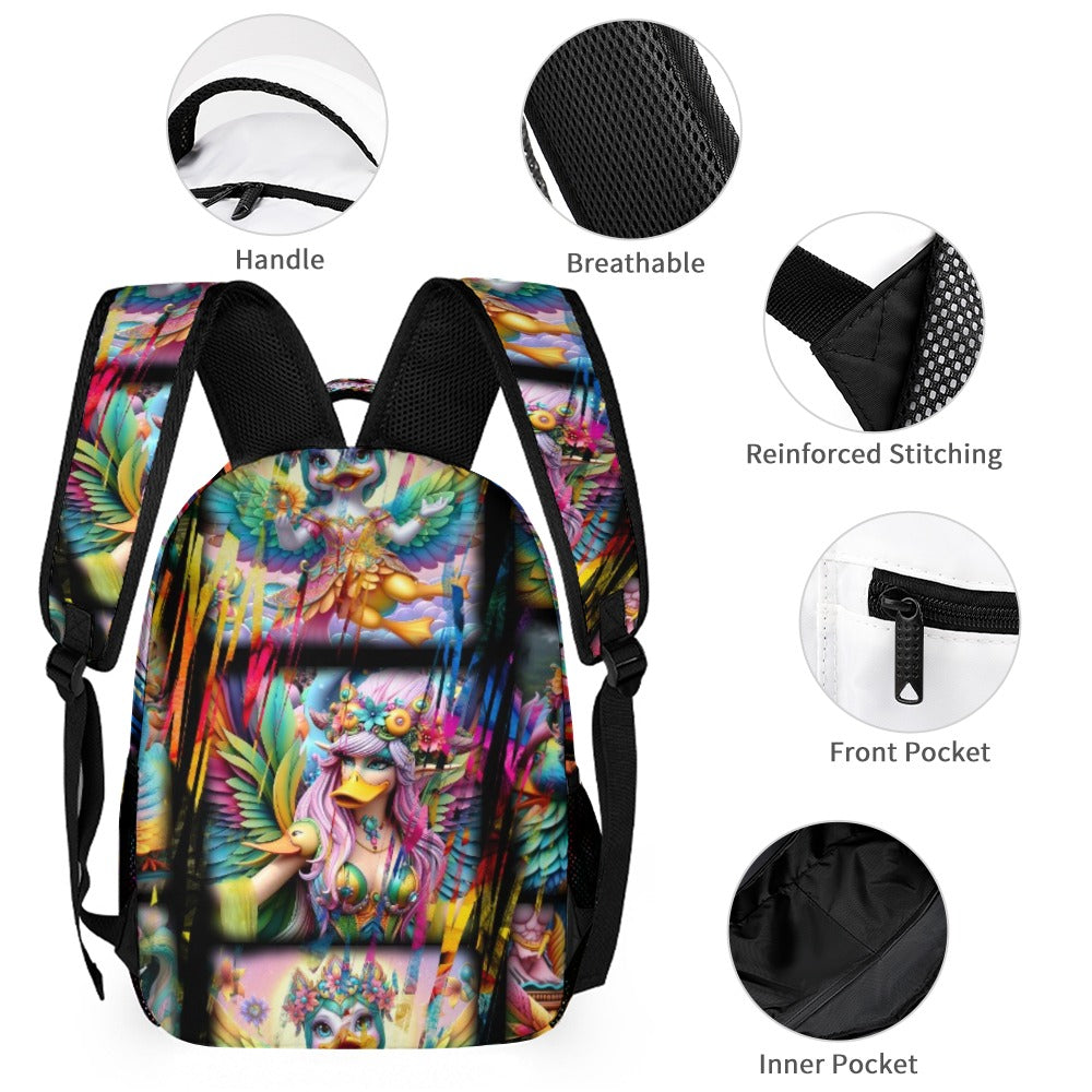 “Duck Fairies in a Storm of Colors” Backpack 3 Piece Set