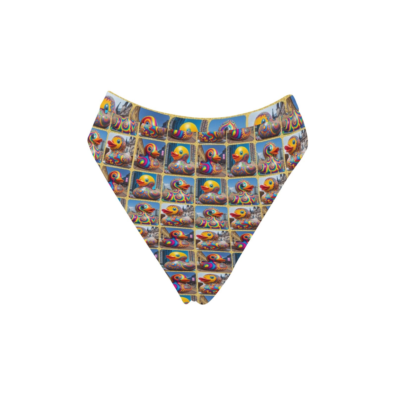 “Psychedelic Rubber Ducky” High-Waisted High V-Cut Bikini Rave Bottom -  Sizes XS – 5XL
