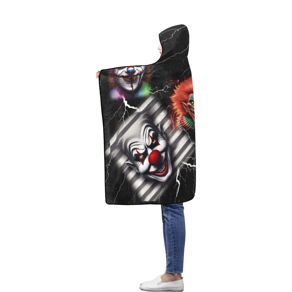 “Your Friendly Clownoween Neighbors” Halloween Flannel Hooded Blanket 50''x60''