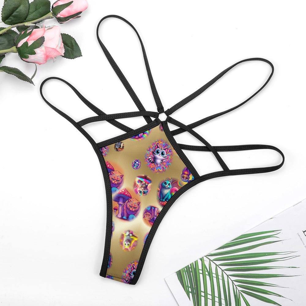 “Psychedelic Cats Hanging Around” T-Back Thong