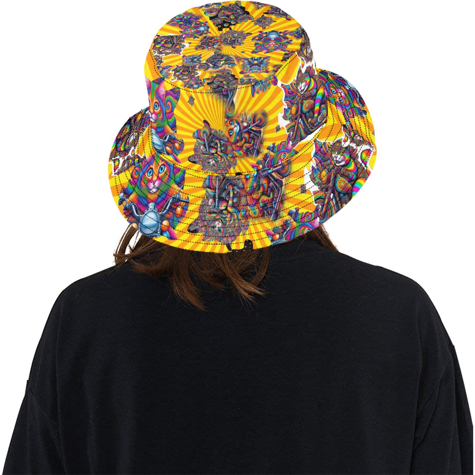 "Psychedelic Cats on Motorcycles" Summer Bucket Hat