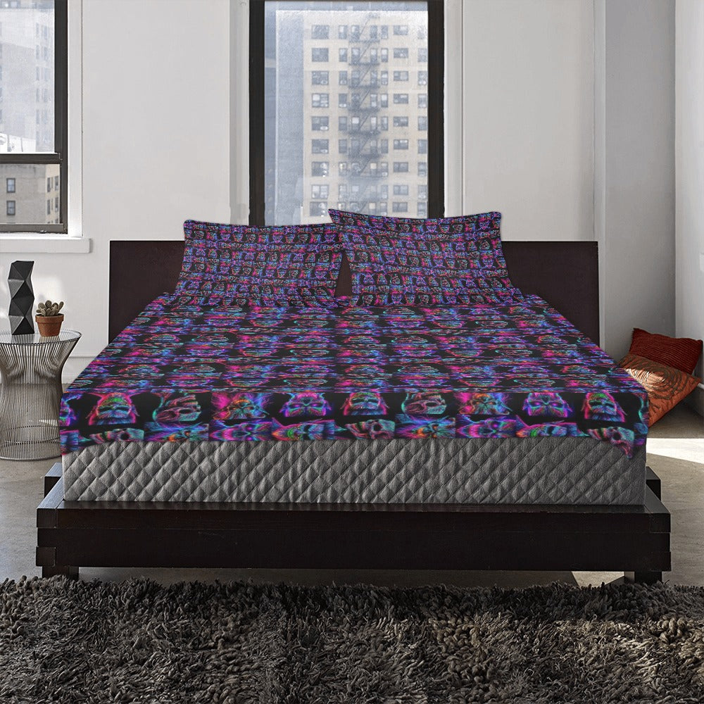 “Neon Evil Halloween Ghouls” 3-Piece Bedding Set 86” x 70”