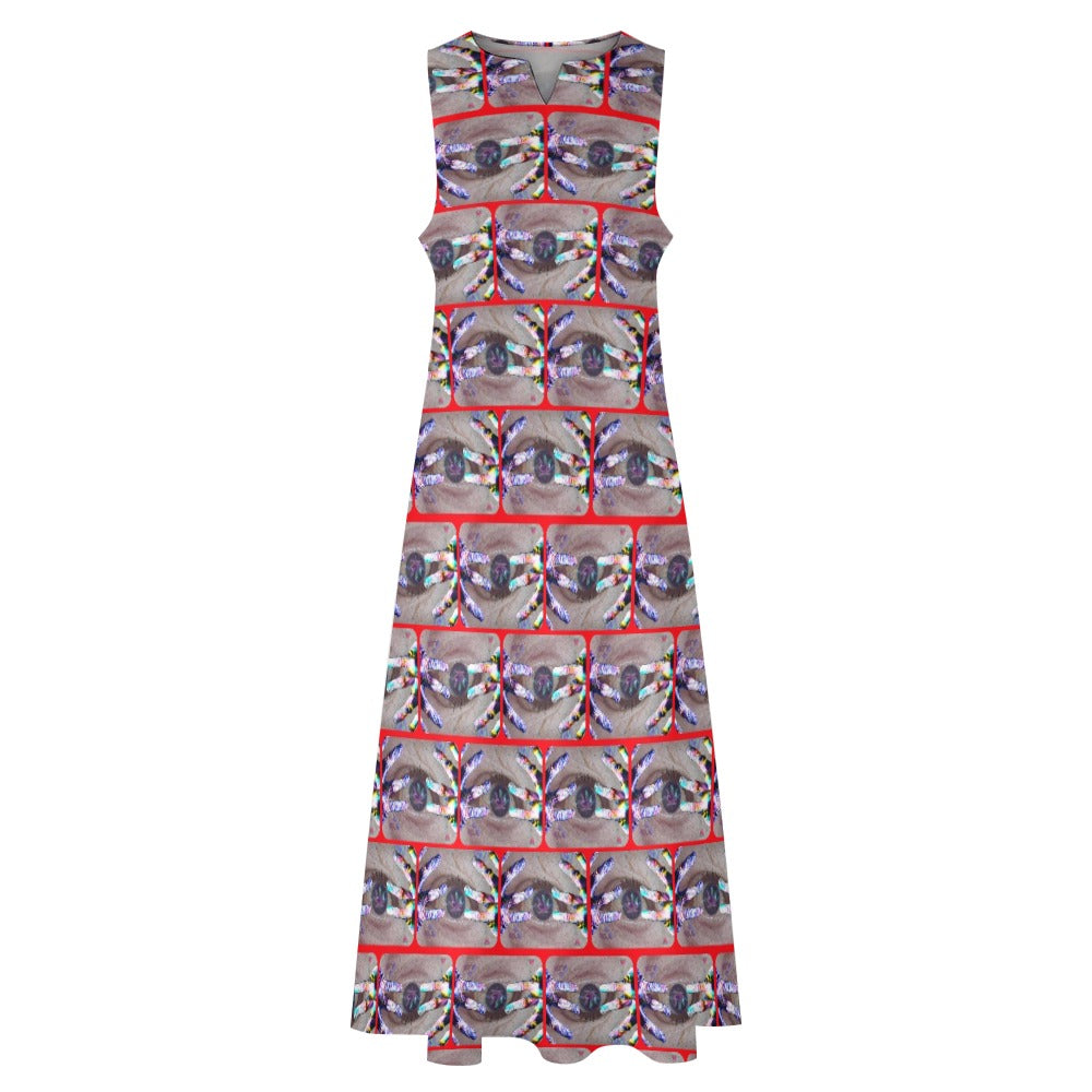 "Eye High" Long Sleeveless Dress - Red