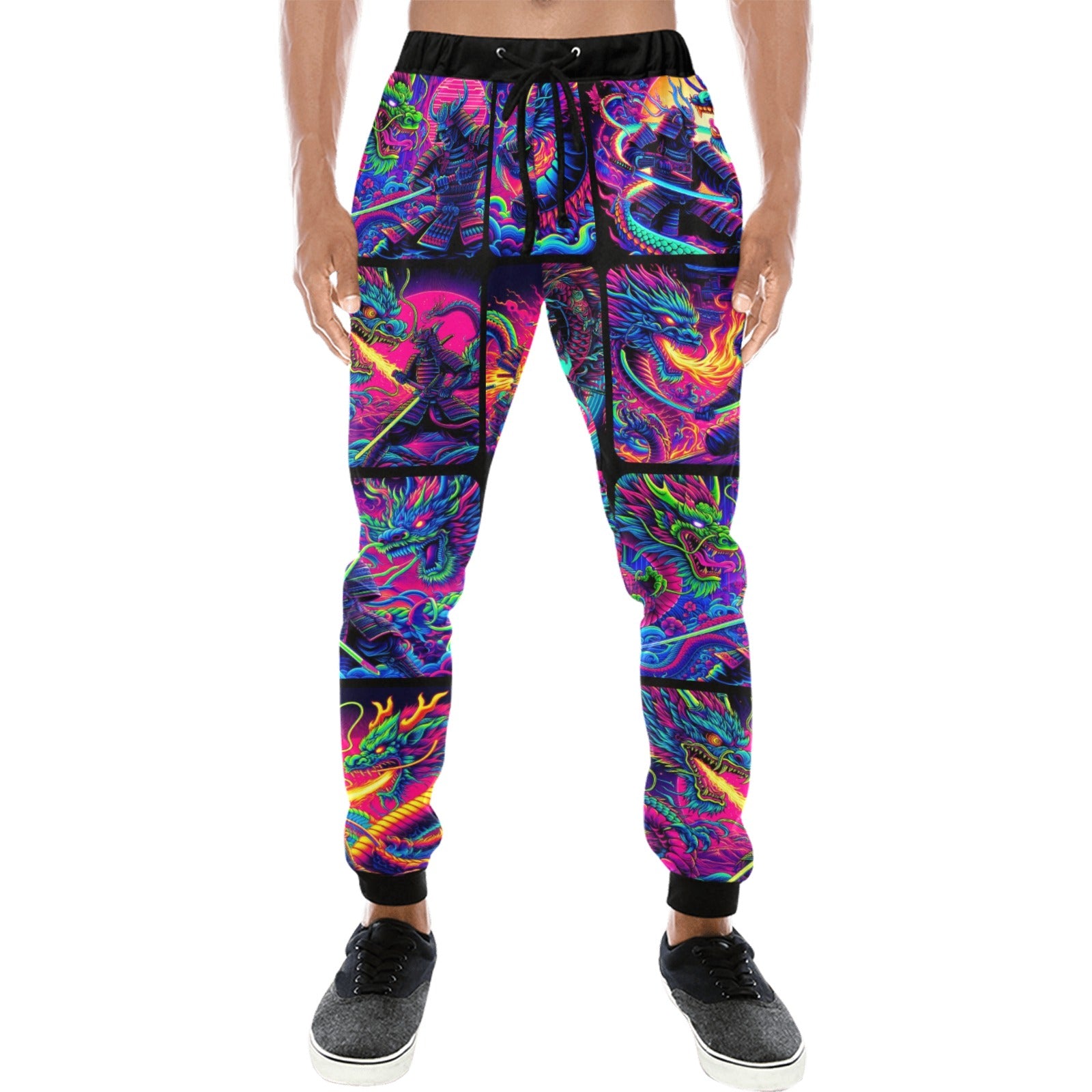 “Psychedelic Samurai Fighting Dragons” Men’s Joggers