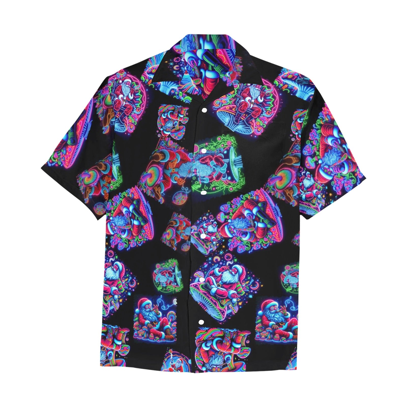 “Psychedelic Toking Santas Sitting on Mushrooms” Men’s Lounge Shirt – Sizes S- 5XL