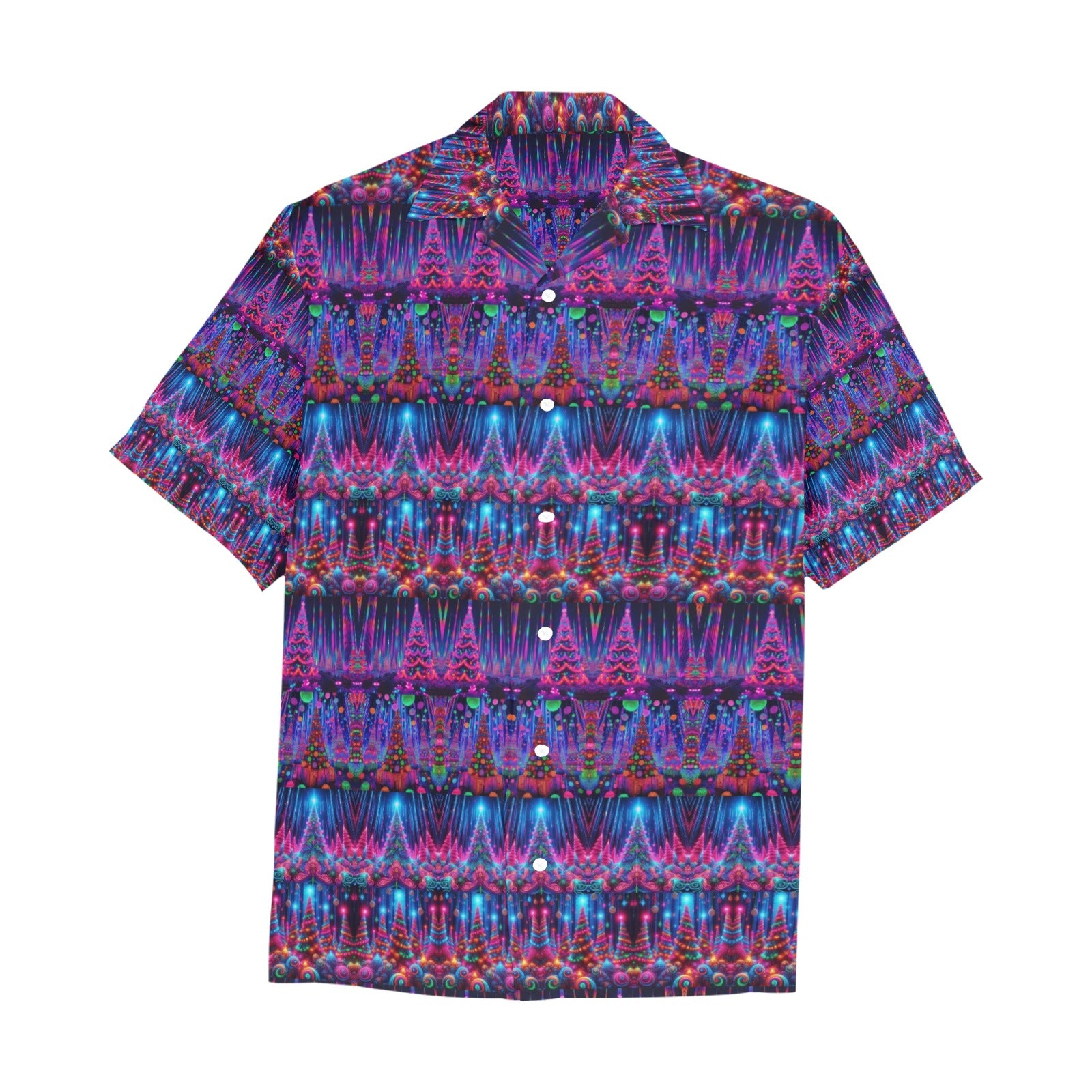 “Psychedelic Christmas Tree Forest” Men’s Lounge Shirt – Sizes S- 5XL