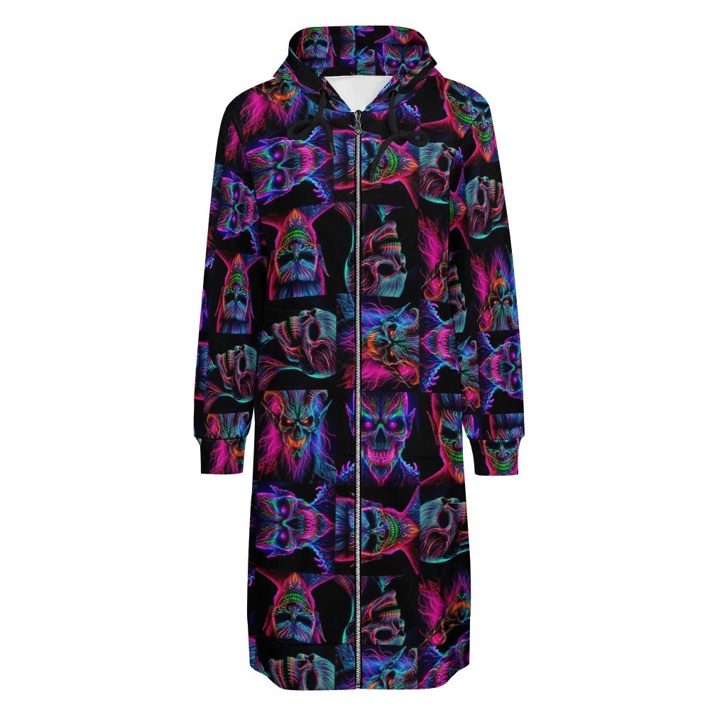 “Neon Evil Halloween Ghouls” Women's Long Hoodie - Sizes S - 5XL